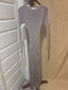 Mima Rosso Ribbed Long Sleeve Maxi Dress — Beige & Brown